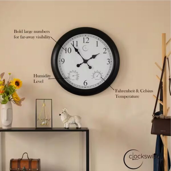 Clockswise 24 in. Large Outdoor Wall Clock Thermometer Combo, Waterproof Hygrometer Silent Battery-Operated Clocks