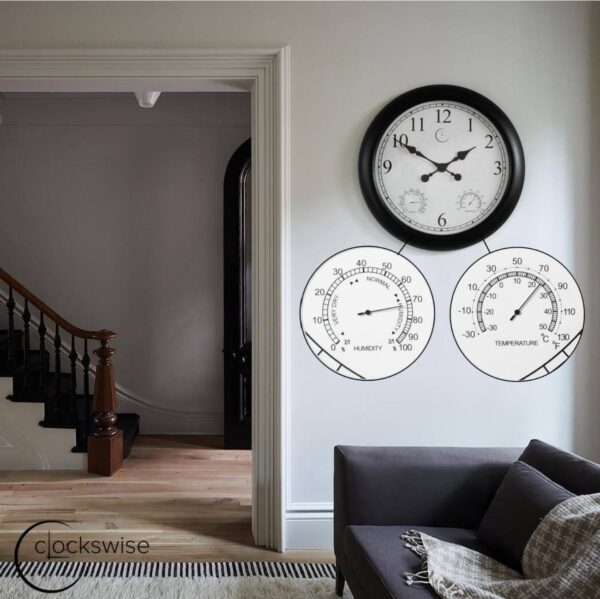 Clockswise 24 in. Large Outdoor Wall Clock Thermometer Combo, Waterproof Hygrometer Silent Battery-Operated Clocks