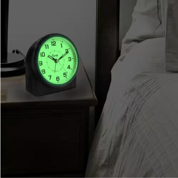 Large 4.72 in. Black Analog Alarm Table Clock with Night Vision Technology